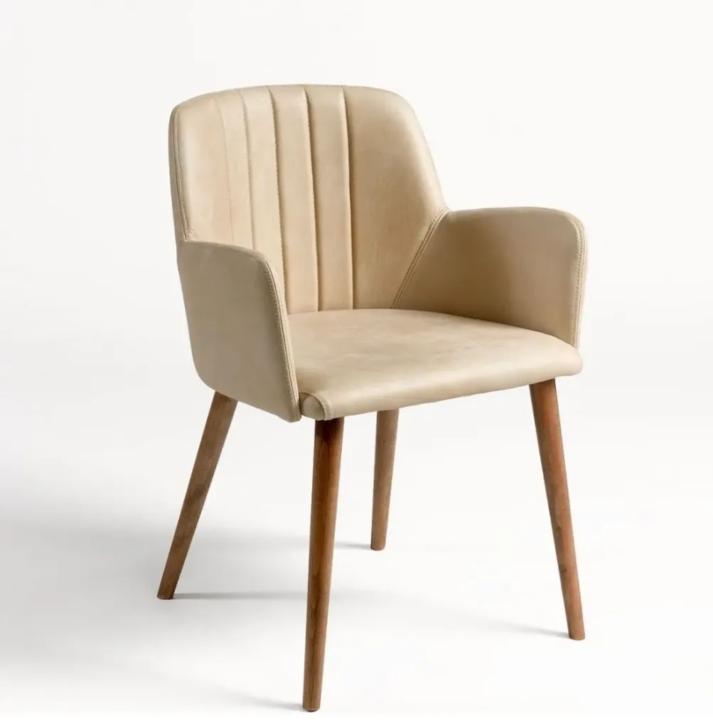 [CRAIG WOOD-B] SILLÓN PIEL BEIGE Y PATA MADERA