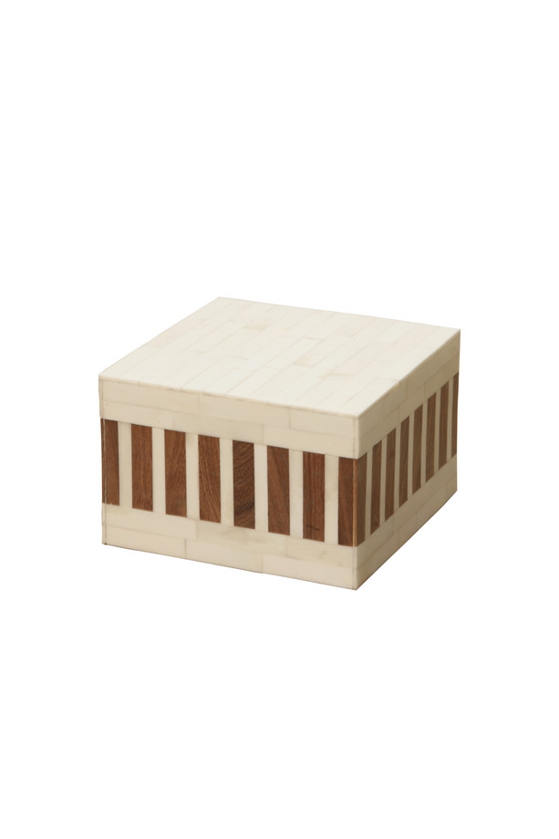 [384MN388] CAJA RAYAS HUESO BLANCO Y MADERA
