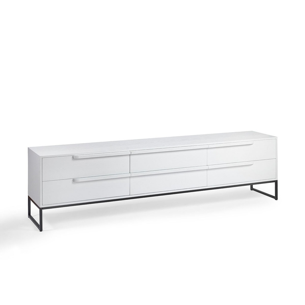 Aparador TV roble blanco y metal negro con cajones